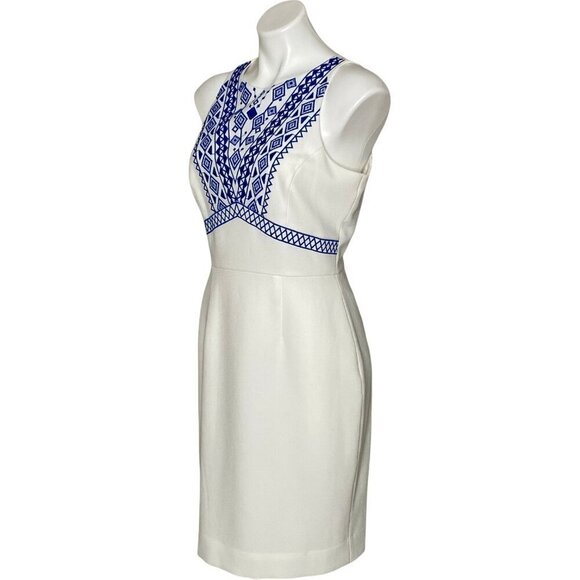 Cremieux NWT Sleeveless Sheath Dress, White Blue Embroidered Women's Size 6 - Picture 7 of 10